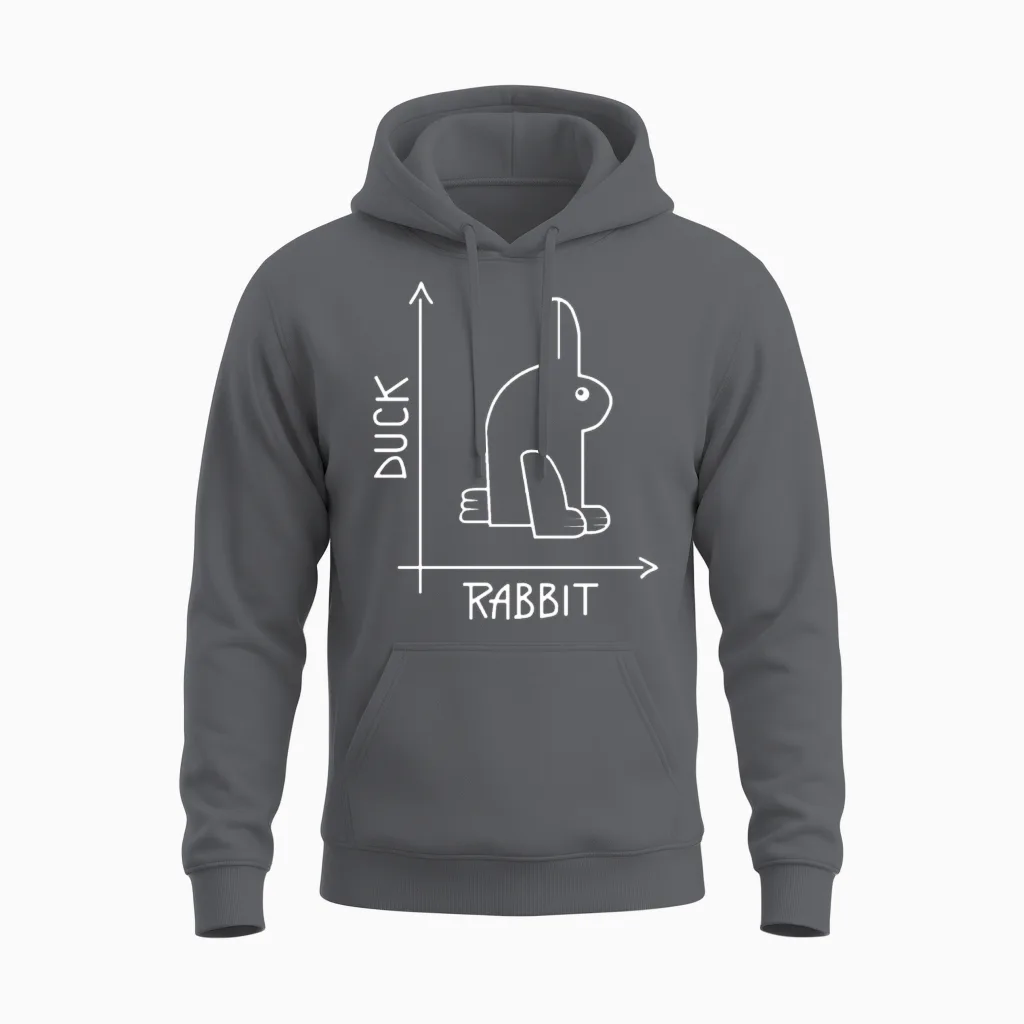 Duck or Rabbit Optical Illusion Unisex Hoodie in Charcoal