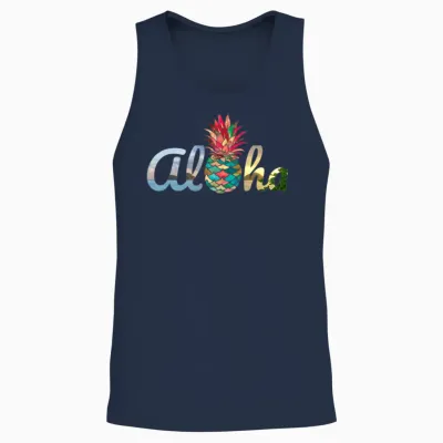 Cute Aloha Hawaii Pineapple Mermaid Coral Girls Unisex Tank Top - Navy