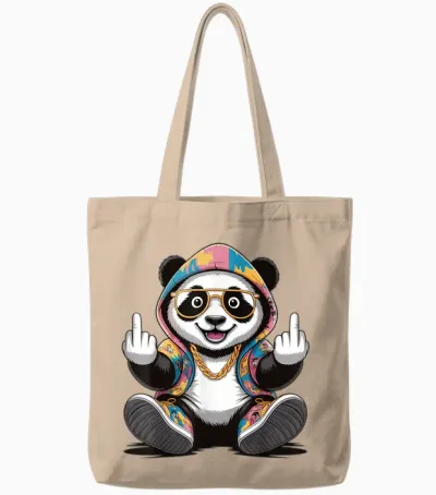 Cool & Funny Panda Design Humor Middle Finger Tote Bags - Natural