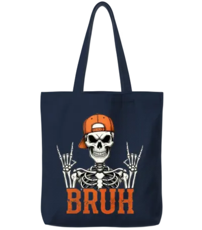 Bruh Skeleton Rock on Halloween Rocker Men Boys Tote Bags - Navy