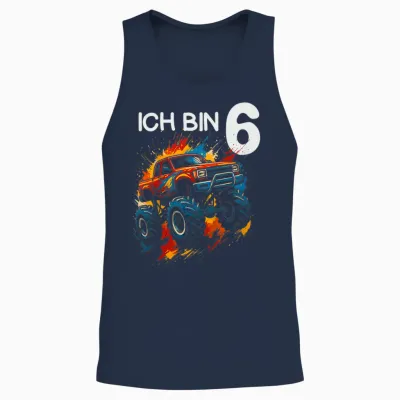 Kids I Am 6 Years Boy Girl 6th Birthday Monster Truck Unisex Tank Top - Navy