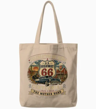 Vintage Highway 66 100 Year Centennial Anniversary Souvenir Tote Bags - Natural