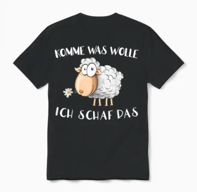 T-Shirt with German Text "komm Was Wolle - Ich Schaf Das " Funny Sheep Word Game Unisex T-Shirt - Black