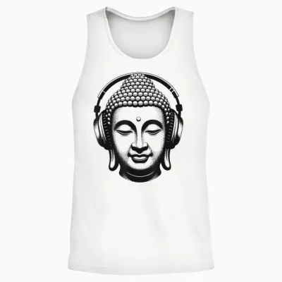 Buddha Mit Kopfhörern Achtsamkeit Musik Boho Zen Buddhismus Unisex Tank Top - White