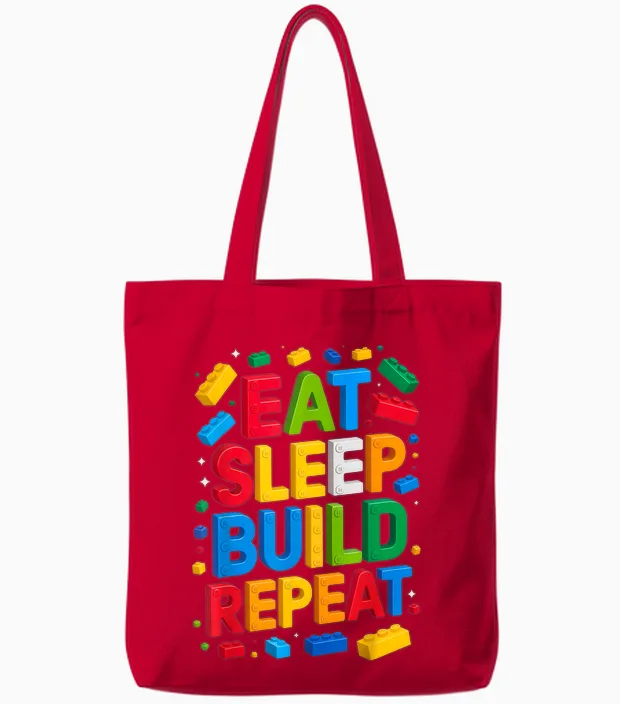 Eat Sleep Build Repeat Bausteine, Bausteine Tote Bags in Red