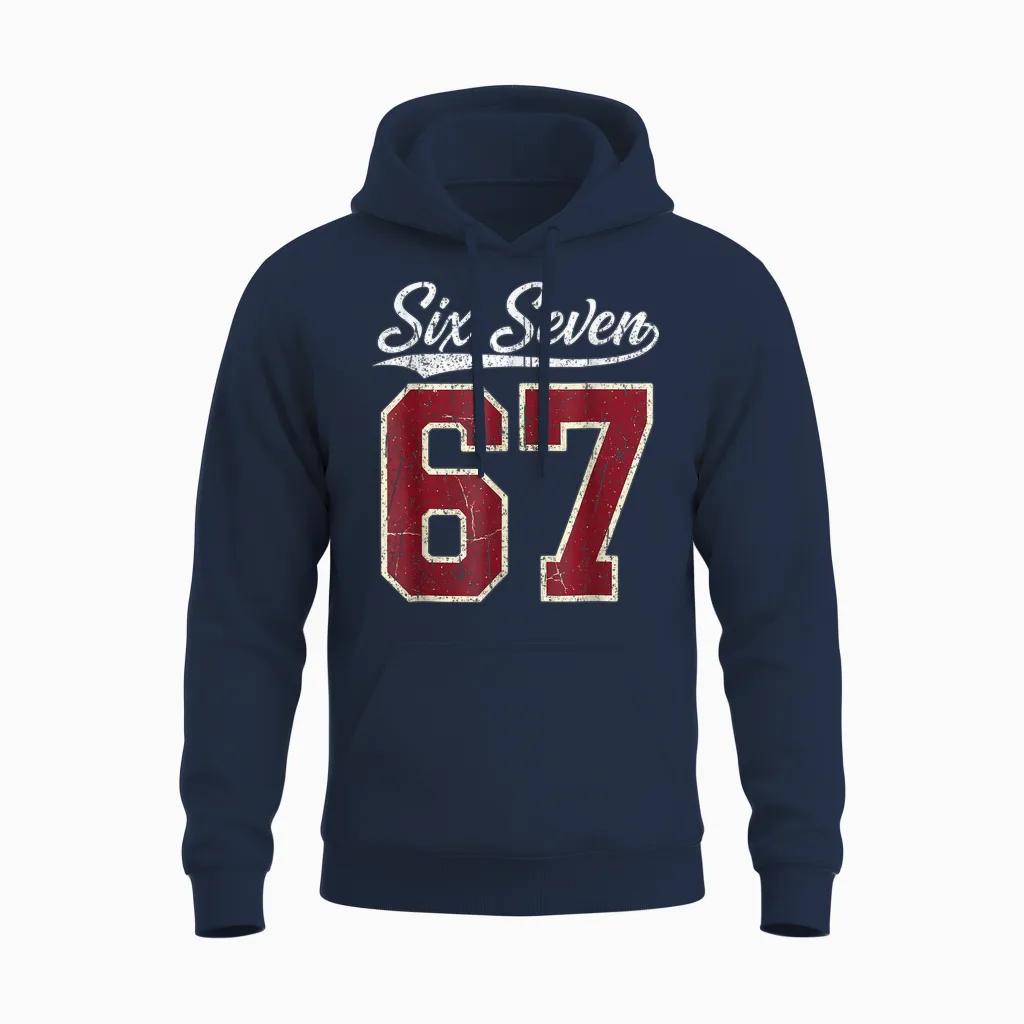 Six Seven Meme Boys Girls Kids 67 Baseball Jersey Unisex Hoodie in Navy