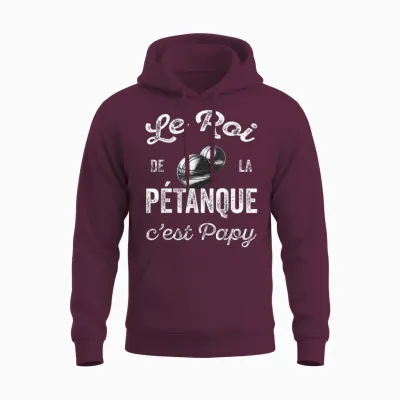 Humour Petanque Gift for Grandpa King of Petanque T-Shirt, Black, S Unisex Hoodie - Maroon