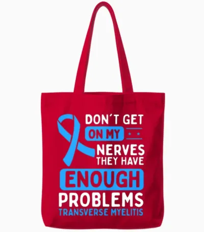 Transverse Myelitis Awareness Nerves Blue Ribbon Tote Bags - Red