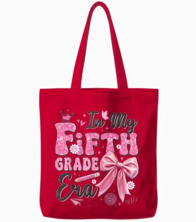 In My Fifth Grade Era Coquette Back to School Teacher Girl Tote Bags - Red
