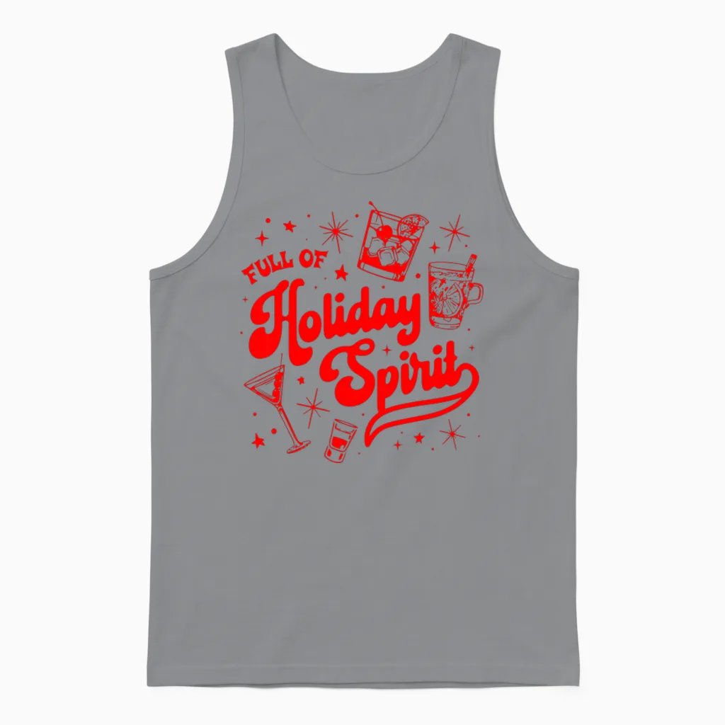 Full of Holiday Spirit Christmas Drinking Retro Cocktails Unisex Tank Top in Sport Grey