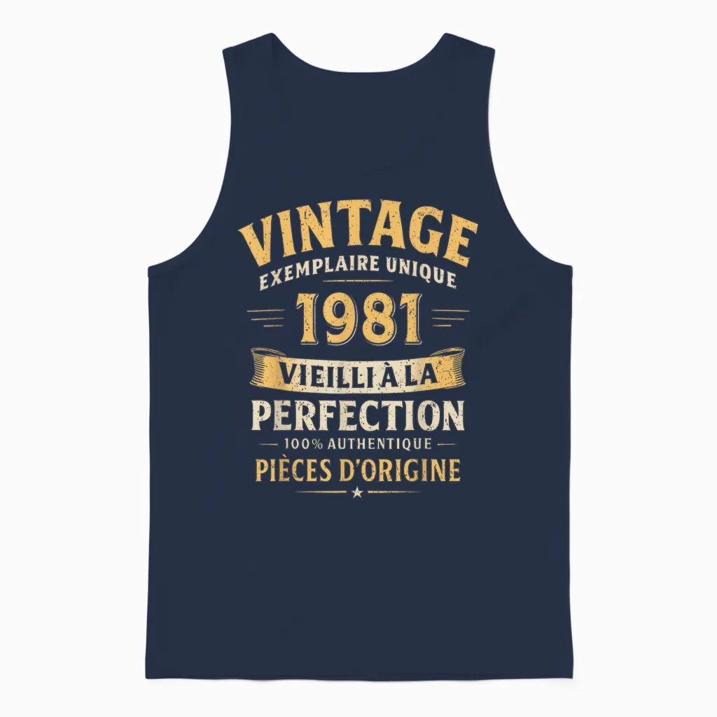 Cadeau Anniversaire 45 Ans Humour Vintage 1981 45 Ans Homme Unisex Tank Top in Navy