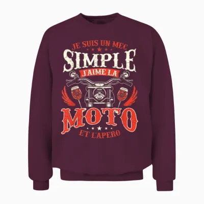 Je Suis Un Guy Simple J'aime La Moto - Biker Motorcycling T-Shirt, Black, S Unisex Sweatshirt - Maroon