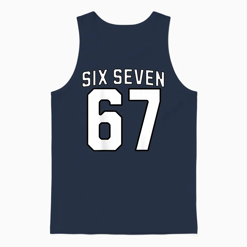 Six Seven Meme 67 Sports Jersey for Boys Girls Kids Teens Unisex Tank Top in Navy