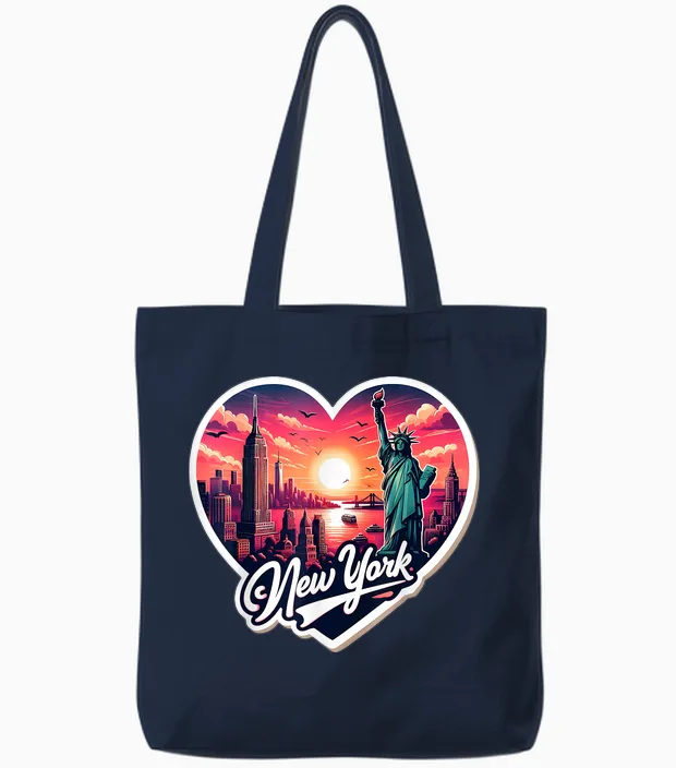 I Love New York Heart Ny City Lover Souvenir Retro Sunset Tote Bags in Navy