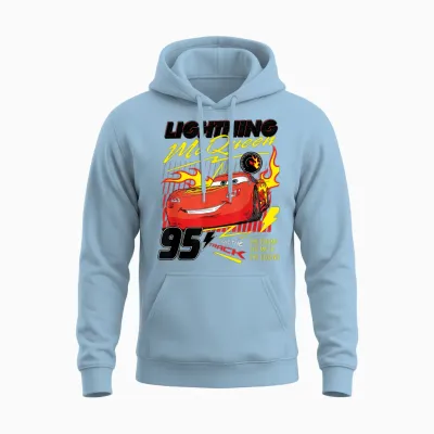 Cars Lightning Mcqueen on Fire T-Shirt, Black Unisex Hoodie - Light Blue