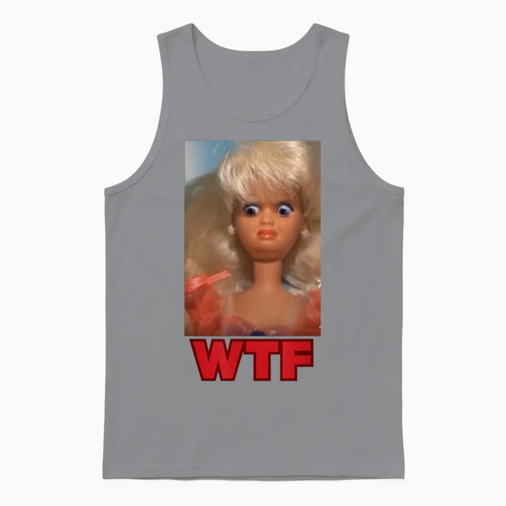 Funny Disgusting Wtf Doll Face Meme Unisex Tank Top in Sport Grey