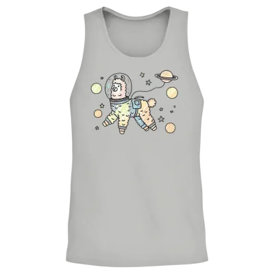 Astronaut Llama in Space – Funny Cosmic Animal Unisex Tank Top - Ash