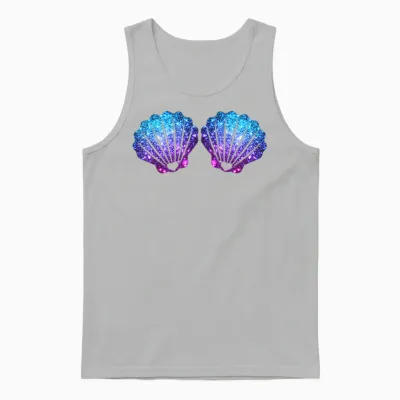 Mermaid Shell Bra Costume T-Shirt, Black Unisex Tank Top - Ash