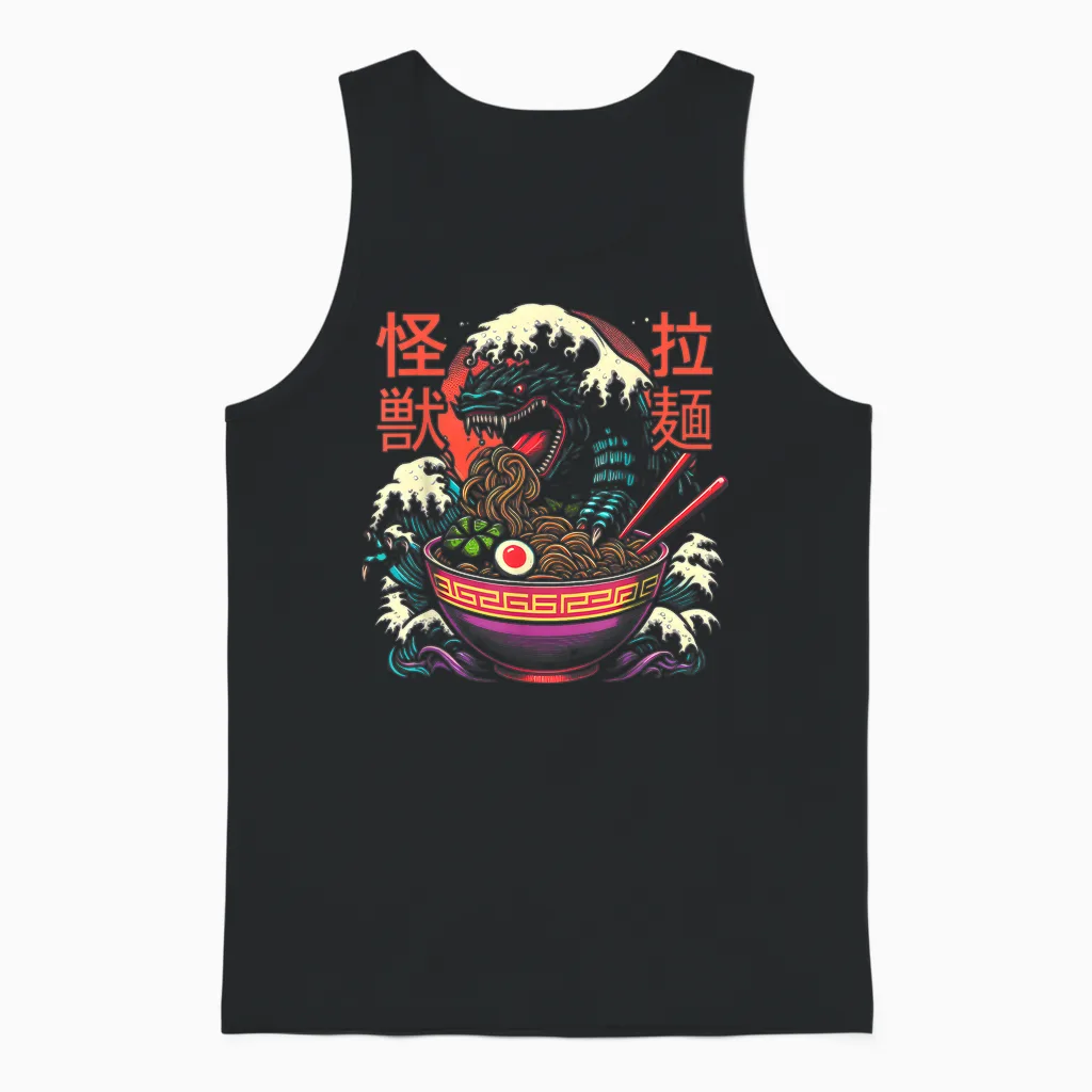 Kaiju Monster Kanagawa Japan Is Ramen Noodles Dragon Anime T-Shirt, Black Unisex Tank Top in Black