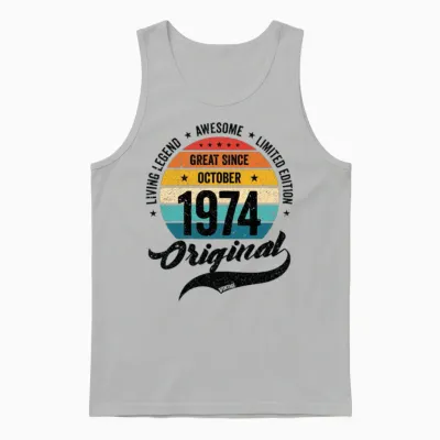 Retro 50 Years October 1974 Birthday Vintage Bday Unisex Tank Top - Ash