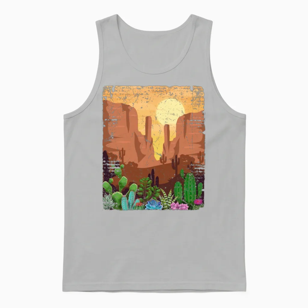 Desert Retro Western Cactus Unisex Tank Top in Ash