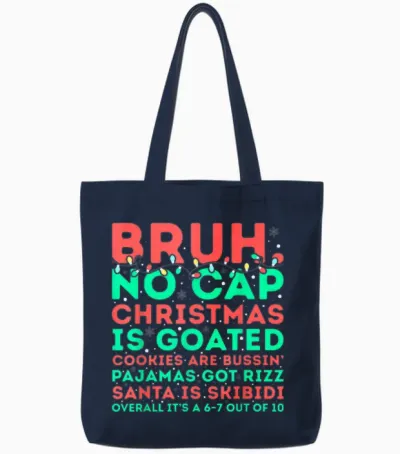 Funny Middle School Gen Alpha Slang Skibidi Rizz Christmas Tote Bags - Navy