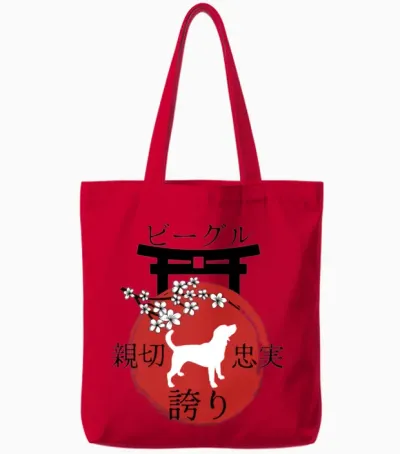 Beagle Japan Kanji Style for Dog Lovers Tote Bags - Red