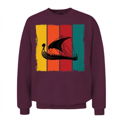 Retro Viking Ship Unisex Sweatshirt - Maroon