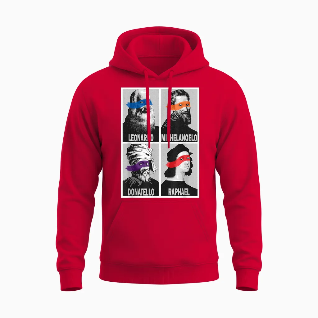 Renaissance Ninja Artists Poster Style Pop Art Unisex Hoodie in Red