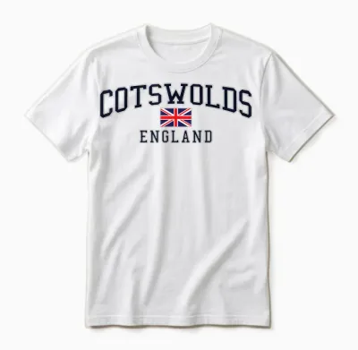 Cotswolds England Flag of Great Britain T-Shirt, Gray Unisex T-Shirt - White