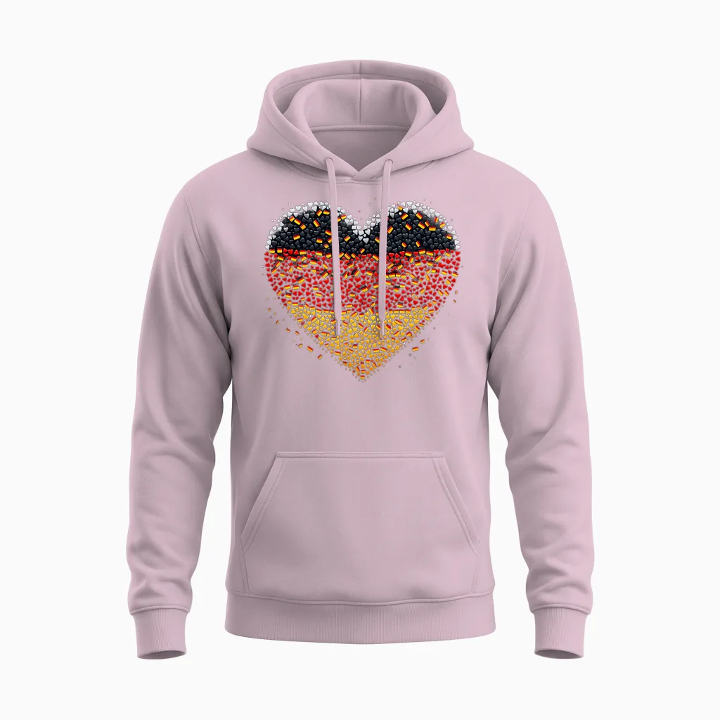 Banner Heart Germany Flag German Fan T-Shirt, Black Unisex Hoodie in Light Pink