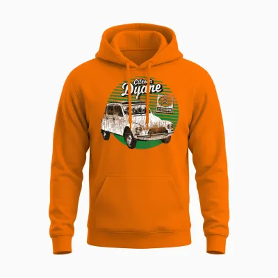Citroën Dyane Car and Logo T-Shirt, Grey, S Unisex Hoodie - Safety Orange