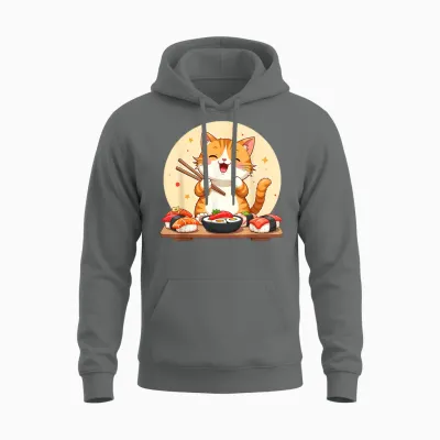 Japanese Sushi Kawaii Sushi Cat Lover T-Shirt, Black, S Unisex Hoodie - Graphite Heather