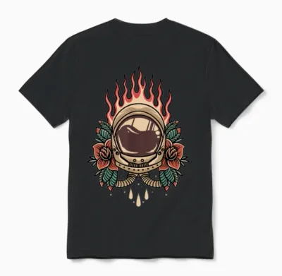 Astronaut Tattoo Retro Vintage Unisex T-Shirt - Black