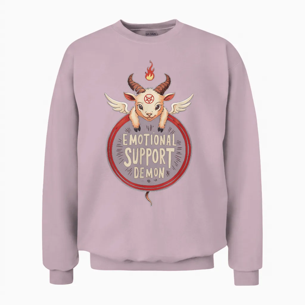 Funny Emotional Support Demon Kawaii Baphomet Goth T-Shirt, Black Unisex Sweatshirt in Light Pink
