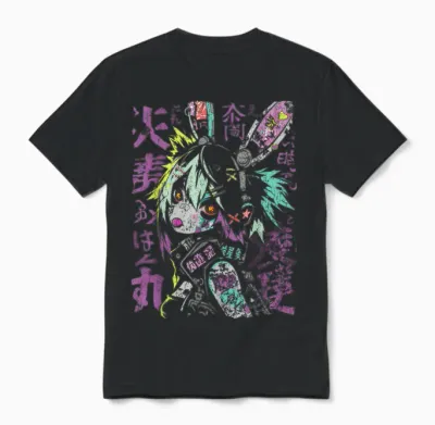 Harajuku Streetwear Cyberpunk Aesthetic Techwear Manga Anime T-Shirt, Black Unisex T-Shirt - Black