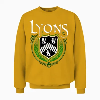 Lyons Family Irish Coat of Arms Clan Crest Unisex Sweatshirt - Gold