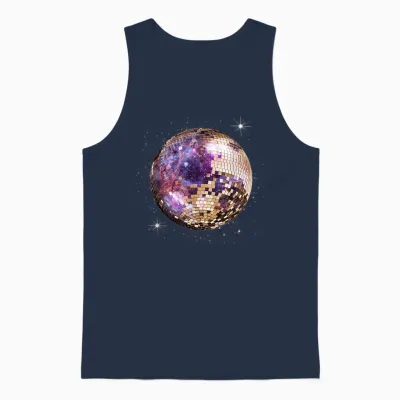 Disco Ball in Space Galaxy Club Retro T-Shirt, Black Unisex Tank Top - Navy