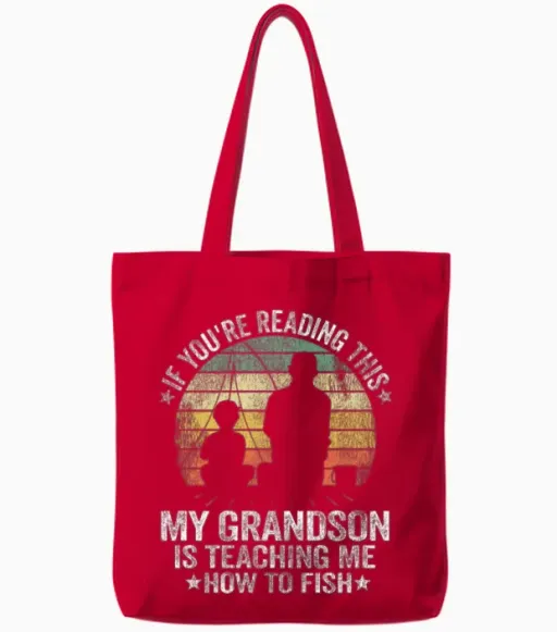 Funny Fishing Buddy Grandpa Grandson Gift Idea Tote Bags in Red