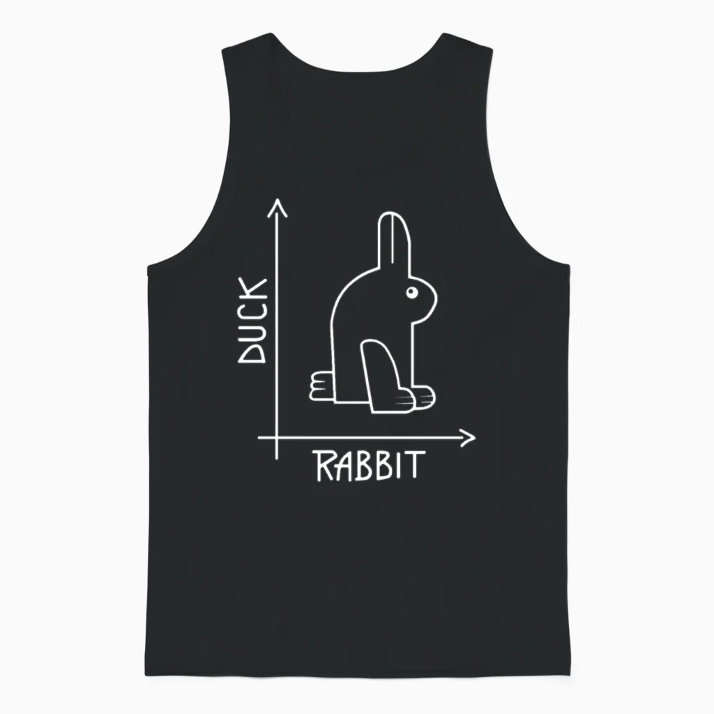 Duck or Rabbit Optical Illusion Unisex Tank Top in Black
