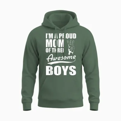 Lustiges Mutter-T-Shirt Mit Aufschrift "i'm a Proud Mom of Three Awesome Boys" Unisex Hoodie - Military Green