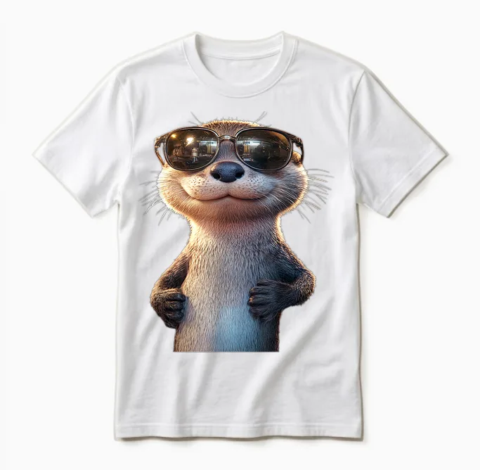 Otter with Sunglasses I Love Sea Otter Martres T-Shirt, Black, S Unisex T-Shirt in White