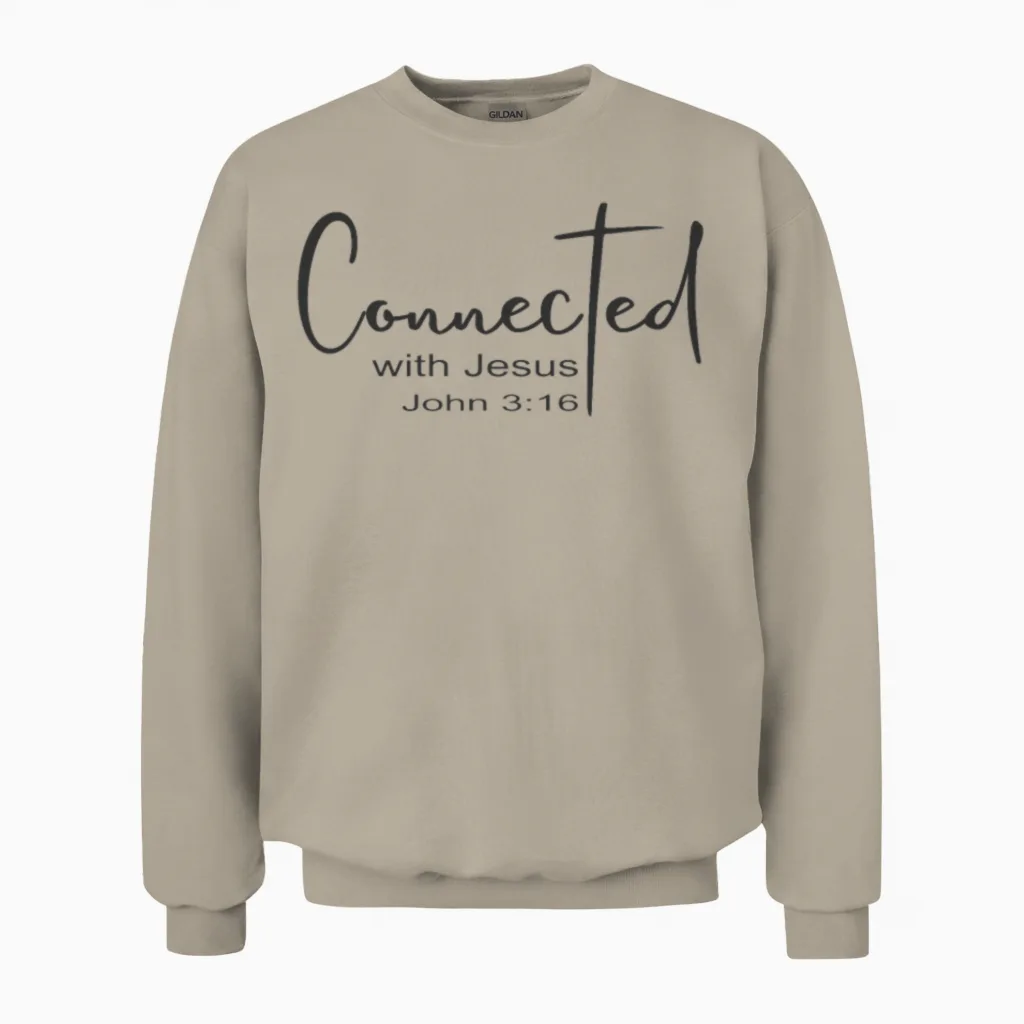 Christian Design Connected with Jesus John 3:16 Unisex Sweatshirt in Sand