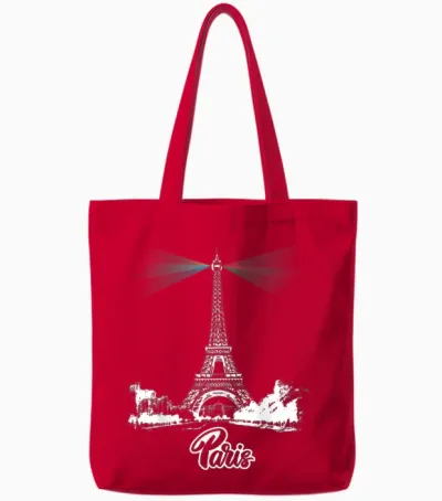 Paris Eiffel Tower Lights Lighthouse Souvenirs Events France T-Shirt, Black Tote Bags - Red