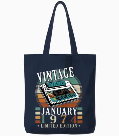 January 1974 Vintage Birthday Present Tote Bags - Navy