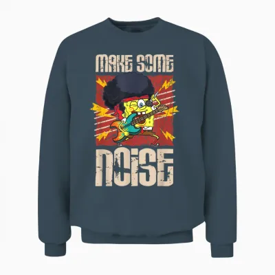 Mademark X Spongebob Squarepants - Spongebob Make Some Noise Rock and Roll Heavy Metal Retro Unisex Sweatshirt - Dark Heather