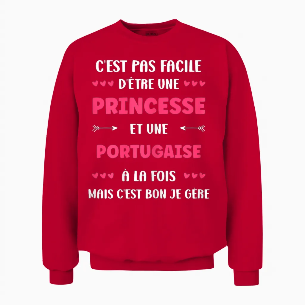 Origin Super Portuguese Humor Girl Princess Portuguese T-Shirt, Black, Female X-Small Unisex Sweatshirt in Red