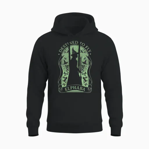 Wicked Elphaba Design with Quote Destined to Fly Unisex Hoodie in Black