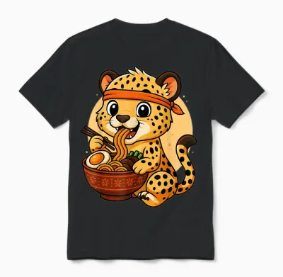 Graphique Guépard Japonais Mangeant Des Ramen Kawaii Unisex T-Shirt - Black