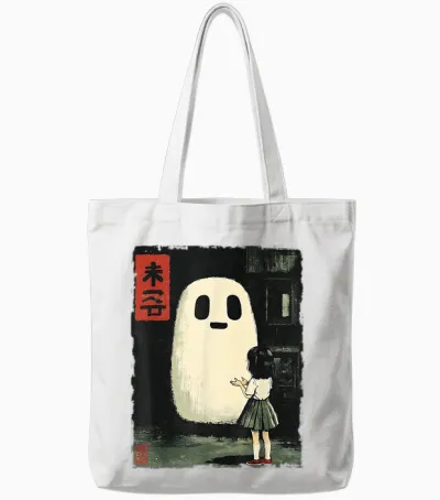 Japanisches Friendly Ghost Gruseliges Anime-T-Shirt Mit Halloween-Grafik Tote Bags - White
